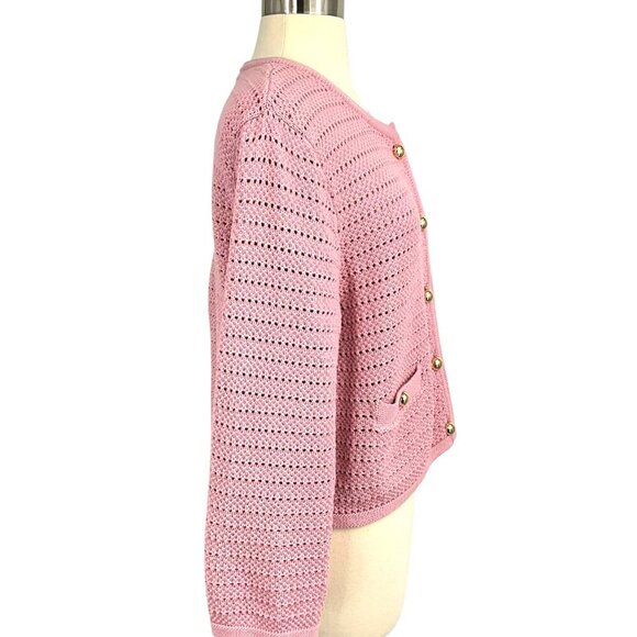 Reformation Charlotte Cardigan Sweater Pink Cotton Gold Buttons Size Large L - Picture 6 of 10